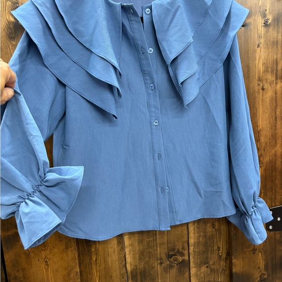 Chic Blue Ruffled Blouse - Picture 2 of 5